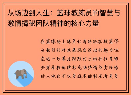 从场边到人生：篮球教练员的智慧与激情揭秘团队精神的核心力量
